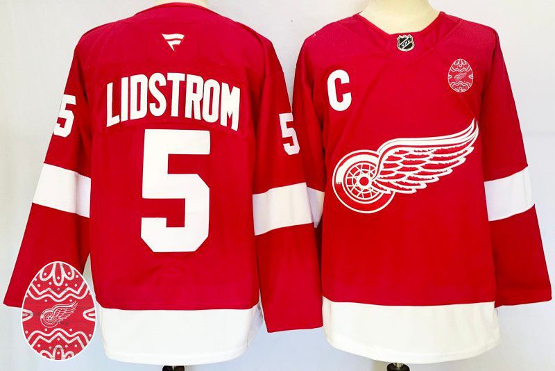 Men Detroit Red Wings 5 Lidstrom Red Fanatics 2025 NHL Jersey style 1
